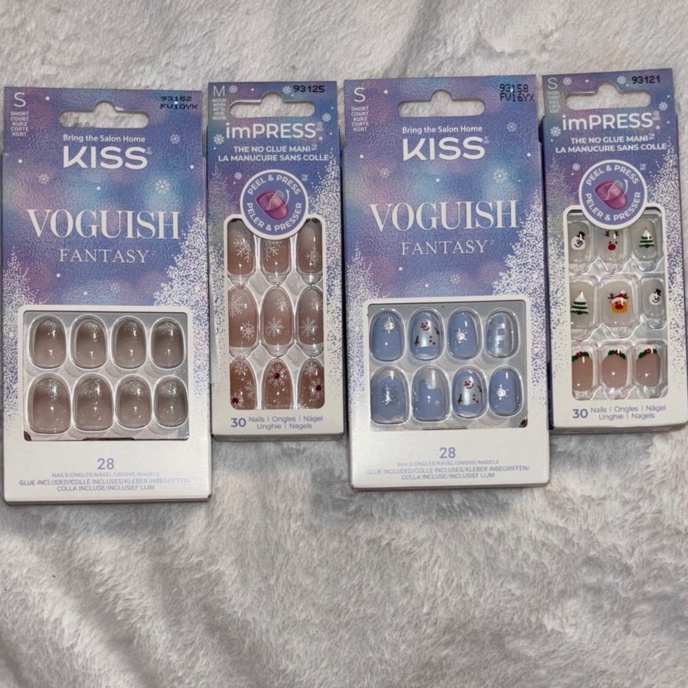4 SETS-KISS imPRESS and KISS VOGUISH Festive Nail Set Collection